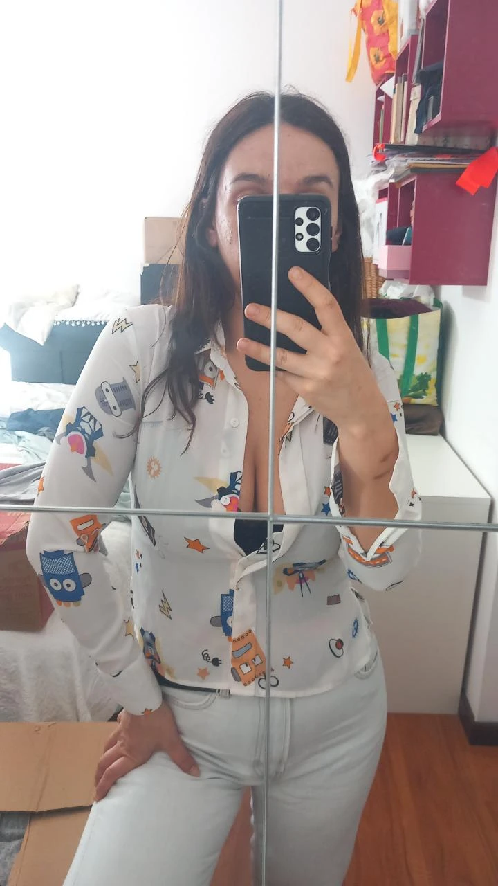 Camisa branca Haoduoyi-S com robôs | Chemise Robots Fun | Robot Print Shirt – photo 7
